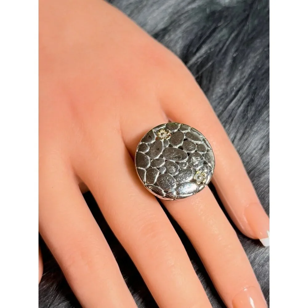 Silver Dot with Gold‎ Flower Ring